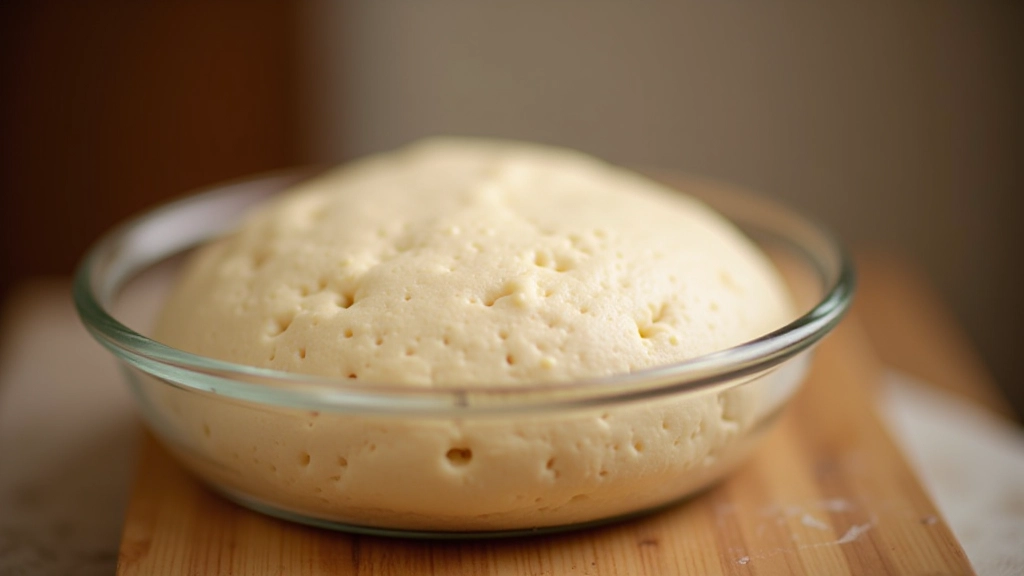 Close-up of dough fermentation showing proper bulk rise and gluten development in clear container