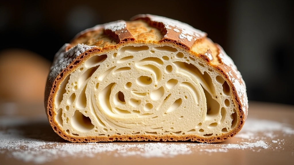 Cross-section of sourdough loaf showing crumb structure and potential baking issues