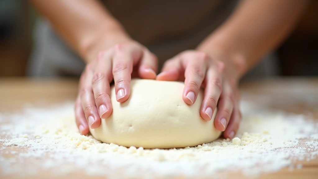 Close-up of hands pre-shaping dough into round ball, showing proper finger placement and technique