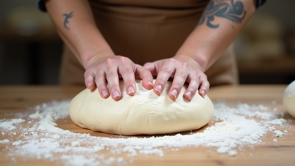 Hands shaping sourdough loaf with proper tension technique during workshop instruction